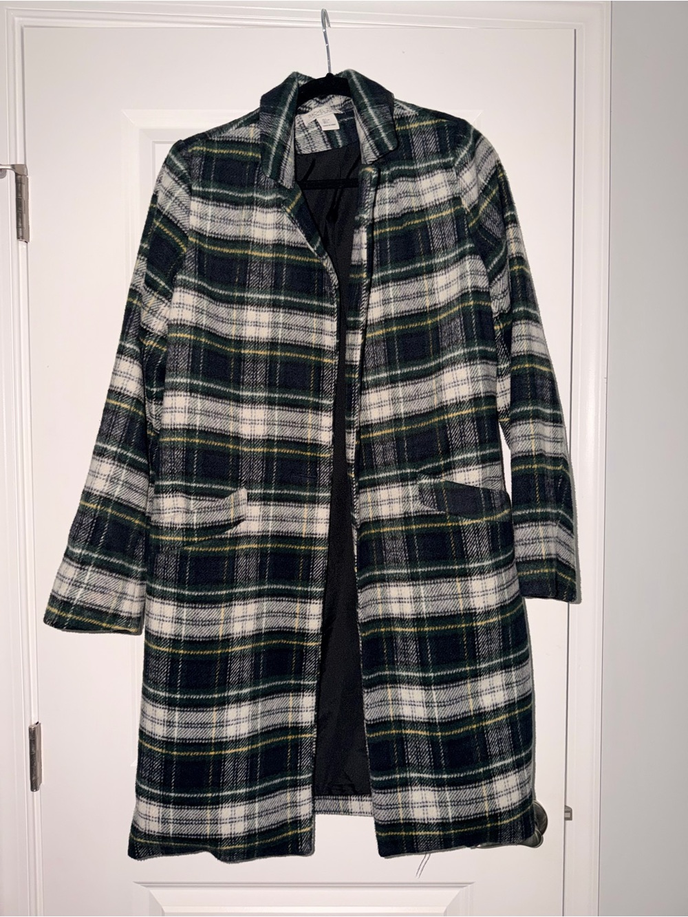 Rachel Zoe Black, White & Green Plaid Pea Coat